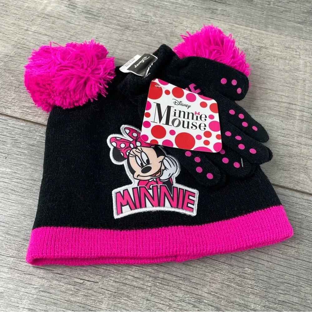 Disneys Minnie Girls Beanie Hat and Glove Mitten Set
